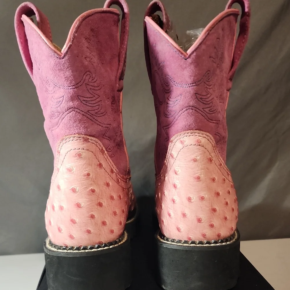 Ariat Two-Tone Pink Ostrich Ankle Boots - Picture 6 of 8